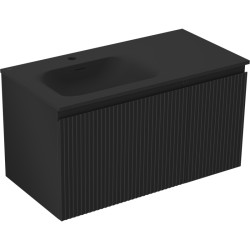 MEXEN/S - Rivel kúpeľňová skrinka 90 cm s umývadlom Vela ľavá, 1S, 1D, reliéf, čierna mat (91A23-09047-3-BBFF71-W23L71)