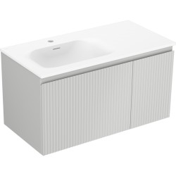 MEXEN/S - Rivel kúpeľňová skrinka 90 cm s umývadlom Vela ľavá, 1S, 1D, reliéf, sivá mat/biela mat (91A23-09047-3-BBFF62-W23L01)