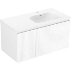 MEXEN/S - Rivel kúpeľňová skrinka 90 cm s umývadlom Vela pravá, 1S, 1D, reliéf, biela mat (91A23-09047-3-BBFF01-W23P01)