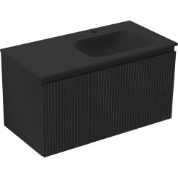MEXEN/S - Rivel kúpeľňová skrinka 90 cm s umývadlom Vela pravá, 1S, 1D, reliéf, čierna mat (91A23-09047-3-BBFF71-W23P71)