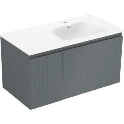 MEXEN/S - Rivel kúpeľňová skrinka 90 cm s umývadlom Vela pravá, 1S, 1D, reliéf, grafit mat/biela mat (91A23-09047-3-BBFF66-W23P01)