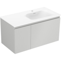 MEXEN/S - Rivel kúpeľňová skrinka 90 cm s umývadlom Vela pravá, 1S, 1D, reliéf, sivá mat/biela mat (91A23-09047-3-BBFF62-W23P01)