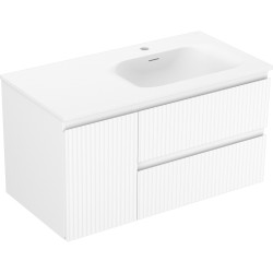 MEXEN/S - Rivel kúpeľňová skrinka 90 cm s umývadlom Vela pravá, 2S, 1D, reliéf, biela mat (91A23-09047-3-BBFFF01-W23P01)