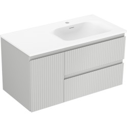 MEXEN/S - Rivel kúpeľňová skrinka 90 cm s umývadlom Vela pravá, 2S, 1D, reliéf, šedá mat/biela mat (91A23-09047-3-BBFFF62-W23P01)