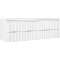 MEXEN/S - Rivel kúpeľňová skrinka pod umývadlo 140 cm s doskou, 2 zásuvky, reliéf, biela mat (91A20-14047-2-BFFC01)
