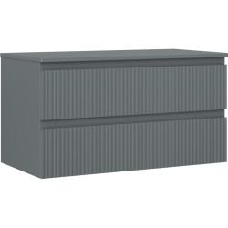 MEXEN/S - Rivel kúpeľňová skrinka pod umývadlo 90 cm s doskou, 2 zásuvky, reliéf, grafit mat (91A20-09047-2-BFFC66)
