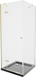 MEXEN/S - Roma sprchovací kút 80x80, transparent, zlatá + čierna vanička so sifónom (854-080-080-50-00-4070G)
