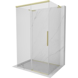 MEXEN/S - Rox-3S L sprchový kút 3 stenný, posuvný 125 x 110, transparent, zlato kartáčovaná (8C2L-125-110-55-00-3S)