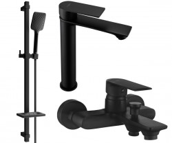 MEXEN/S - Royo DQ62 Set umývadlové a vaňové batérie s príslušenstvom, čierna (72213DQ62-70)