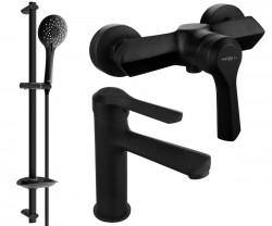 MEXEN/S - Saber DB74 Set umývadlové a sprchové batérie s príslušenstvom, čierna (72104DB74-70)