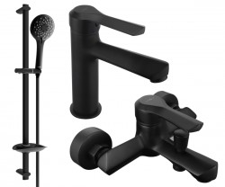 MEXEN/S - Saber DB74 Set umývadlové a vaňové batérie s príslušenstvom, čierna (72103DB74-70)