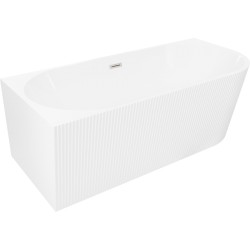 MEXEN/S - Silo voľne stojaca rohová vaňa ľavá reliéf 150 x 75, biela, sifón a prepad nikel kartáčovaný (52891507500L-97)