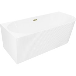 MEXEN/S - Silo voľne stojaca rohová vaňa ľavá reliéf 150 x 75, biela, sifón a prepad zlatá (52891507500L-50)