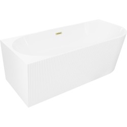 MEXEN/S - Silo voľne stojaca rohová vaňa ľavá reliéf 150 x 75, biela, sifón a prepad zlatá kartáčovaná (52891507500L-55)