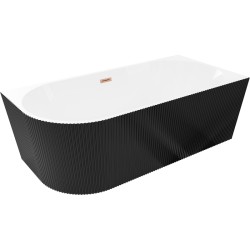 MEXEN/S - Silo voľne stojaca rohová vaňa pravá reliéf 150 x 75, biela/čierna, sifón a prepad meď kartáčovaná (52891507575P-65)