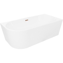 MEXEN/S - Silo voľne stojaca rohová vaňa pravá reliéf 150 x 75, biela, sifón a prepad ružové zlato (52891507500P-60)