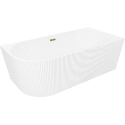 MEXEN/S - Silo voľne stojaca rohová vaňa pravá reliéf 150 x 75, biela, sifón a prepad zlatá (52891507500P-50)