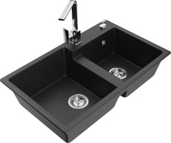 MEXEN/S - Tomas granitový drez 2-bowl vrátane batérie Rita, čierna/strieborná metalík (6516-73-670300-00)