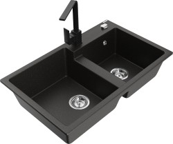MEXEN/S - Tomas granitový drez 2-bowl vrátane batérie Rita, čierna/zlatá metalik (6516-75-670300-70)