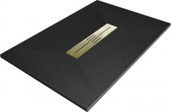 MEXEN/S - Toro obdĺžniková sprchová vanička SMC 130 x 70, čierna, mriežka zlatá (43707013-G)