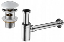MEXEN/S - Umývadlový sifón s výpustom click-clack s prepadom a keramickou zátkou, chróm/biely (7992050-02)