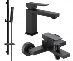 MEXEN/S - Uno DQ77 SET umývadlová batéria + vaňová s príslušenstvom, čierna (71403DQ77-70)