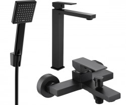 MEXEN/S - Uno R45 Set umývadlovej a vaňovej batérie s príslušenstvom, čierna (71413R45-70)