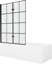 MEXEN/S - Vega obdĺžniková vaňa 150 x 70 cm s panelom + vaňová zástena 120, čierna vzor (550115070X9212027077)