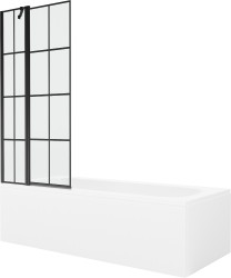 MEXEN/S - Vega obdĺžniková vaňa 150 x 70 cm s panelom + vaňová zástena 80, čierna vzor (550115070X9408117077)