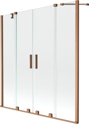 MEXEN/S - Velar Duo Dvojkrídlová posuvná vaňová zástena 140 x 150, transparent, kartáčovaná meď (896-140-000-02-65)