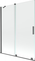 MEXEN/S - Velar Dvojkrídlová posuvná vaňová zástena 140 x 150 cm, transparent, šedá kartáčovaná (896-140-000-01-66)