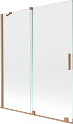 MEXEN/S - Velar Dvojkrídlová posuvná vaňová zástena 140 x 150, transparent, kartáčovaná meď (896-140-000-01-65)