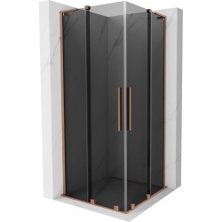 MEXEN/S - Velar L Duo sprchovací kút, posuvné dvere 100 x 100, grafit, meď kartáčovaná (871-100-100-02-43-65)