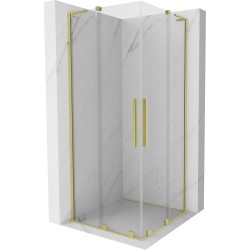 MEXEN/S - Velar L Duo sprchovací kút, posuvné dvere 100 x 100, transparent, zlato kartáčovaná (871-100-100-02-03-55)