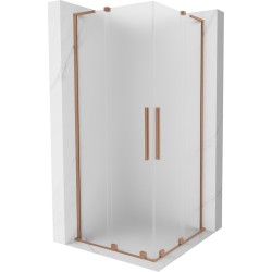 MEXEN/S - Velar L Duo sprchovací kút, posuvné dvere 90 x 90, dekor, meď kartáčovaná (871-090-090-02-33-65)