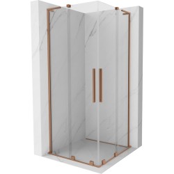 MEXEN/S - Velar L Duo sprchovací kút, posuvné dvere 90 x 90, transparent, meď kartáčovaná (871-090-090-02-03-65)