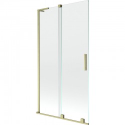 MEXEN/S - Velar L dvojkrídlová posuvná vaňová zástena 100 x 150, transparent, zlatá kartáčovaná (896-100-003-01-55)