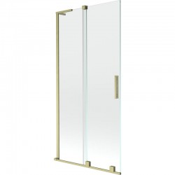 MEXEN/S - Velar L dvojkrídlová posuvná vaňová zástena 90 x 150, transparent, zlatá kartáčovaná (896-090-003-01-55)