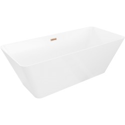 MEXEN/S - Velo Slim voľne stojaca vaňa 170 x 75, biela, sifón a prepad ružové zlato (52811707500-60)