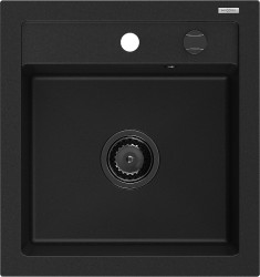 MEXEN/S - Vito granitový drez 1-miska 520 x 490 mm, čierny, čierny sifón (6503521000-77-B)
