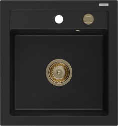 MEXEN/S - Vito granitový drez 1-miska 520 x 490 mm, čierny, zlatý sifón (6503521000-77-G)