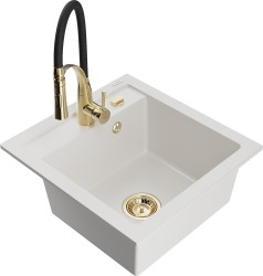 MEXEN/S - Vito granitový drez 1-miska vrátane batérie Aster, biela (6503-20-73450-57-G)