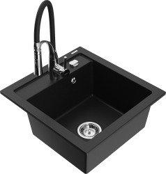 MEXEN/S - Vito granitový drez 1-miska vrátane batérie Aster, čierna (6503-77-73450-07)