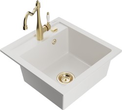 MEXEN/S - Vito granitový drez 1-miska vrátane batérie Carla, biela (6503-20-670700-50)