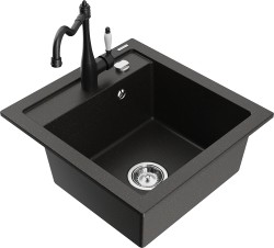 MEXEN/S - Vito granitový drez 1-miska vrátane batérie Carla, čierna/zlatá metalik (6503-75-670700-70)
