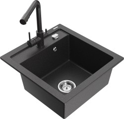 MEXEN/S - Vito granitový drez 1-miska vrátane batérie Duero, čierna kropenatý (6503-76-671600-76)
