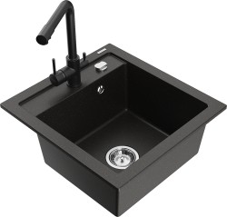 MEXEN/S - Vito granitový drez 1-miska vrátane batérie Duero, čierna/zlatá metalik (6503-75-671600-70)