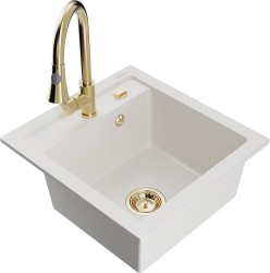 MEXEN/S - Vito granitový drez 1-miska vrátane batérie Elia, biela (6503-20-670101-50)