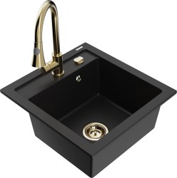 MEXEN/S - Vito granitový drez 1-miska vrátane batérie Elia, čierna (6503-77-670101-50)
