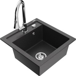 MEXEN/S - Vito granitový drez 1-miska vrátane batérie Elia, čierna kropenatá (6503-76-670101-00)